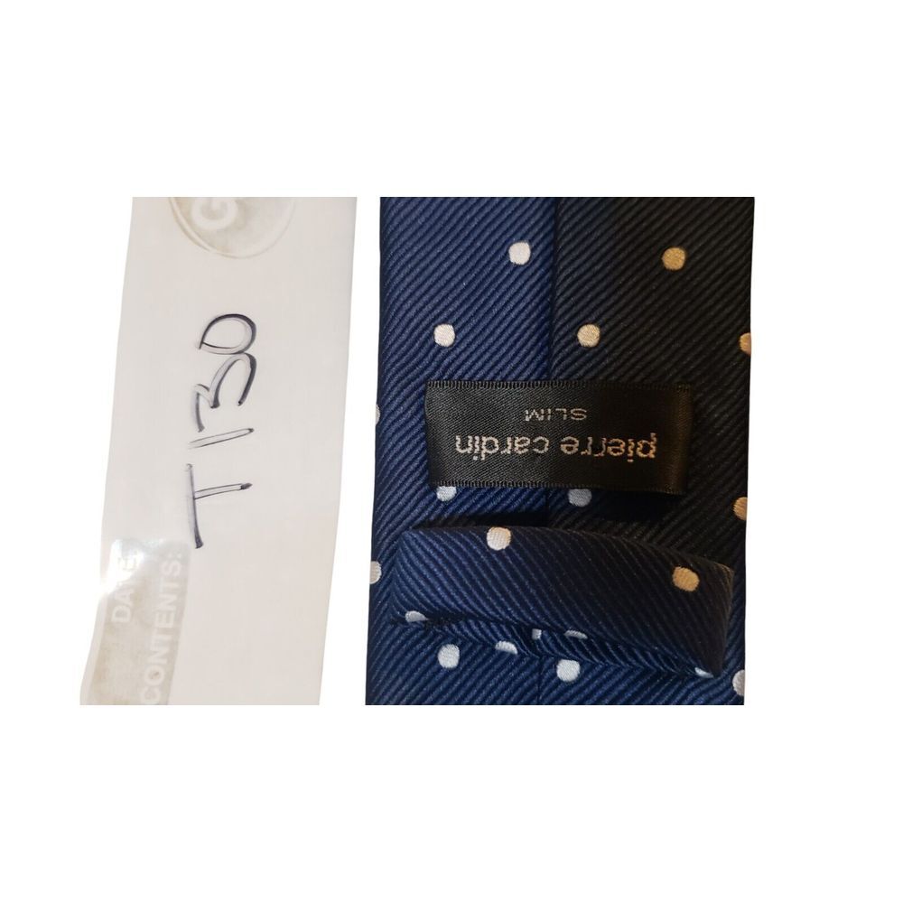 Pierre Cardin Neck‎ Tie Mens Navy White Polka Dots Slim Business Suit Church - Picture 12 of 12